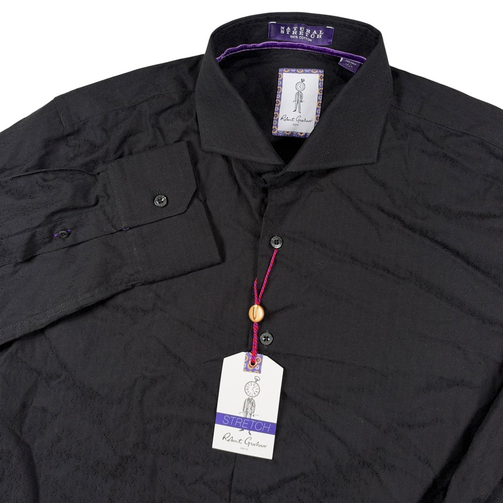 NEW Robert Graham Crawford Shirt Mens 16 Black Tailored Fit Stretch